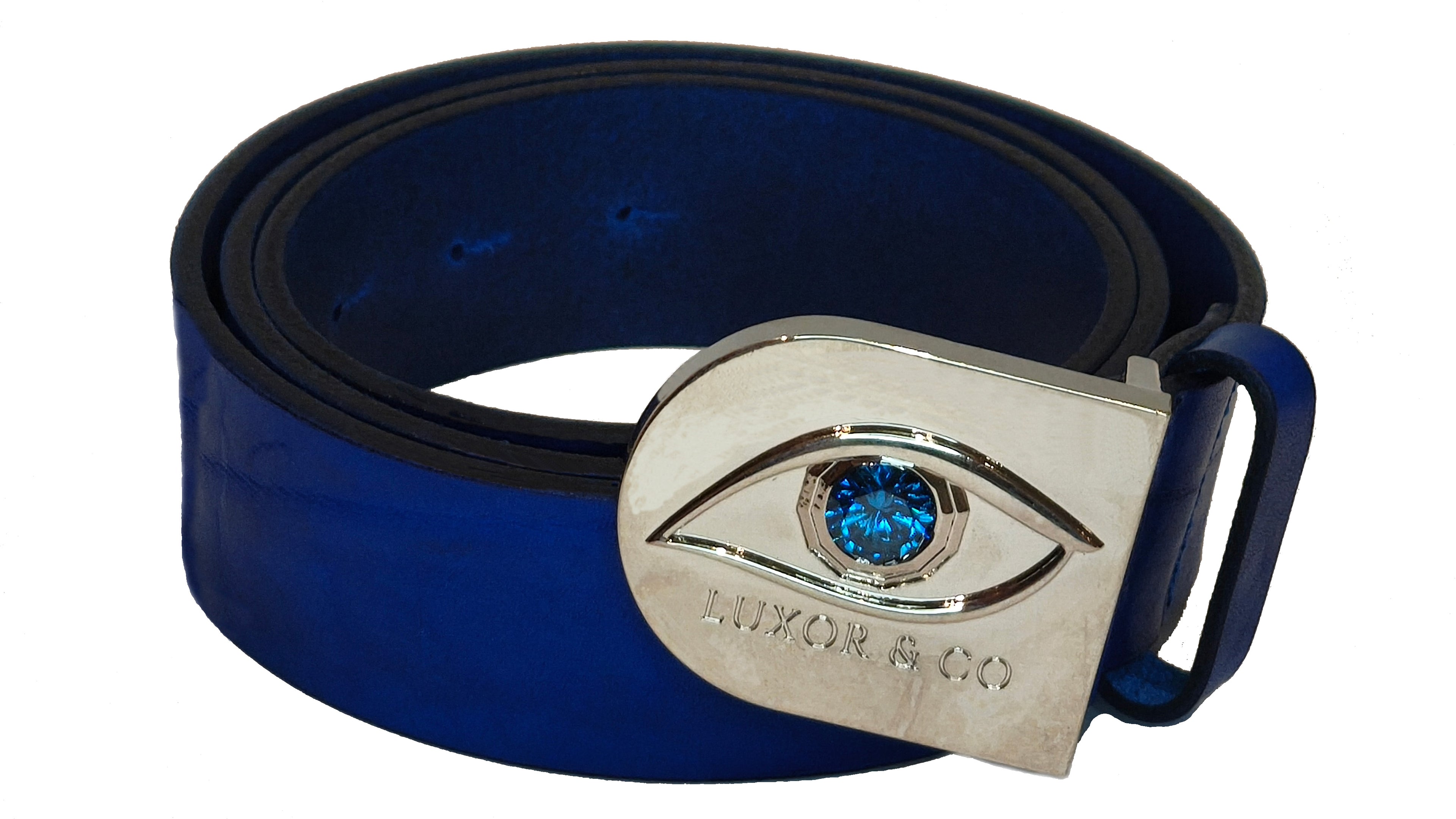 Cinturón de Piel Ojo de Ra | Cuero Azul 4cm | Luxor & Co