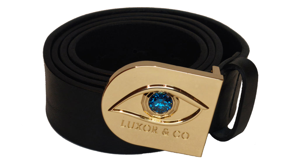 Cinturón de Piel Ojo de Ra | Cuero Negro 4cm | Luxor & Co