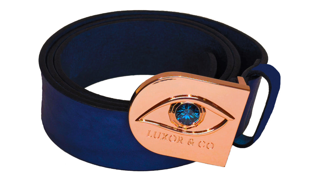 Cinturón de Piel Ojo de Ra | Cuero Azul 4cm | Luxor & Co