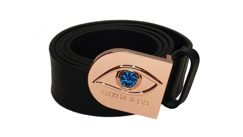 Cinturón de Piel Ojo de Ra | Cuero Negro 4cm | Luxor & Co