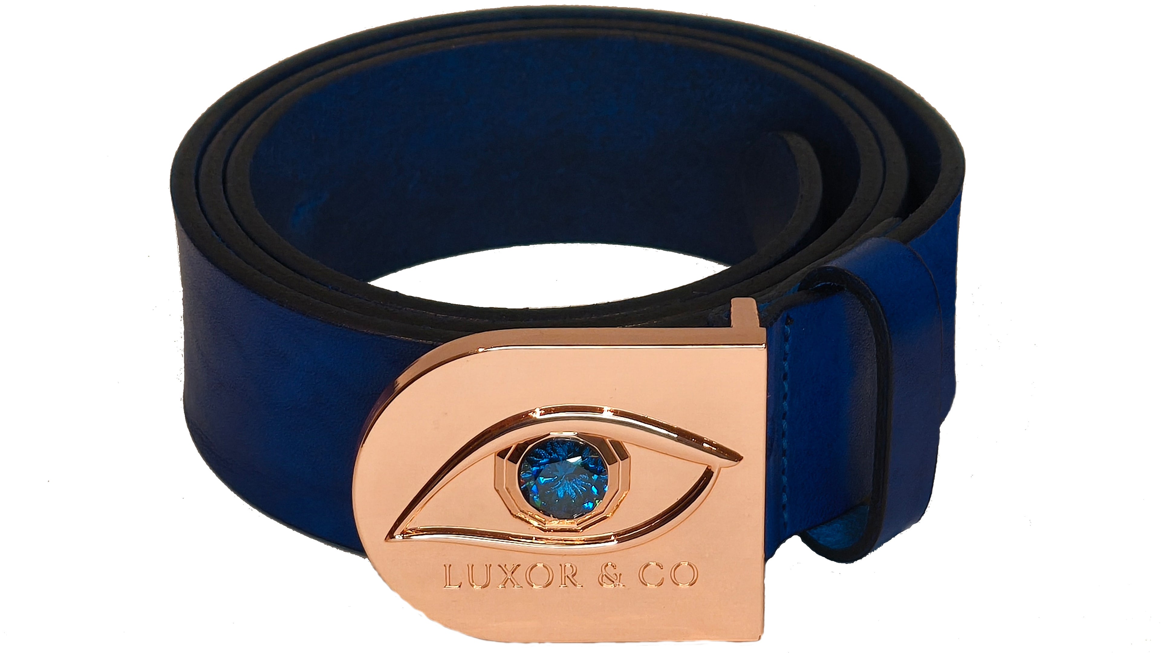 Cinturón de Piel Ojo de Ra | Cuero Azul 4cm | Luxor & Co