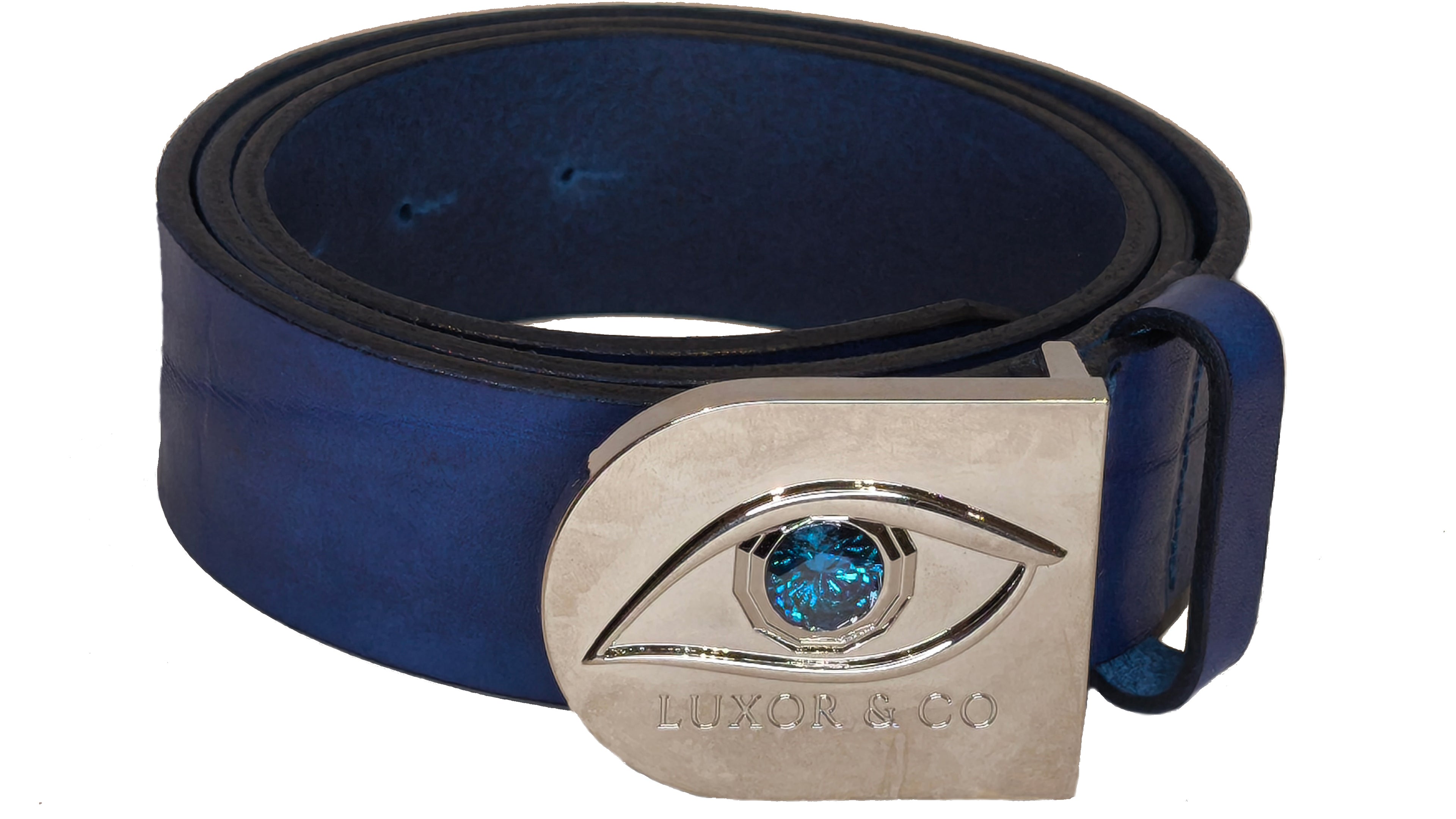 Cinturón de Piel Ojo de Ra | Cuero Azul 4cm | Luxor & Co