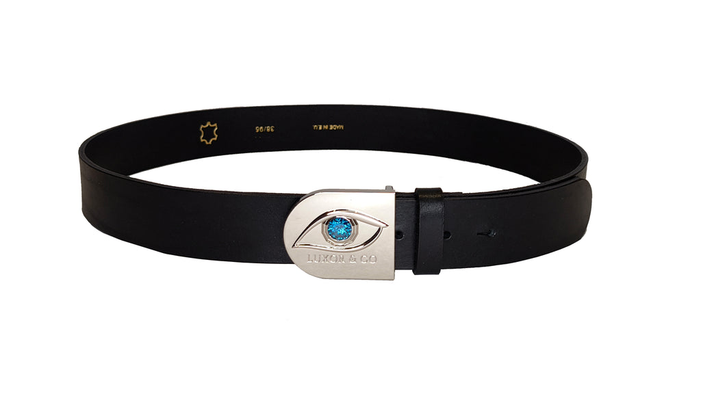 Cinturón de Piel Ojo de Ra | Cuero Negro 4cm | Luxor & Co