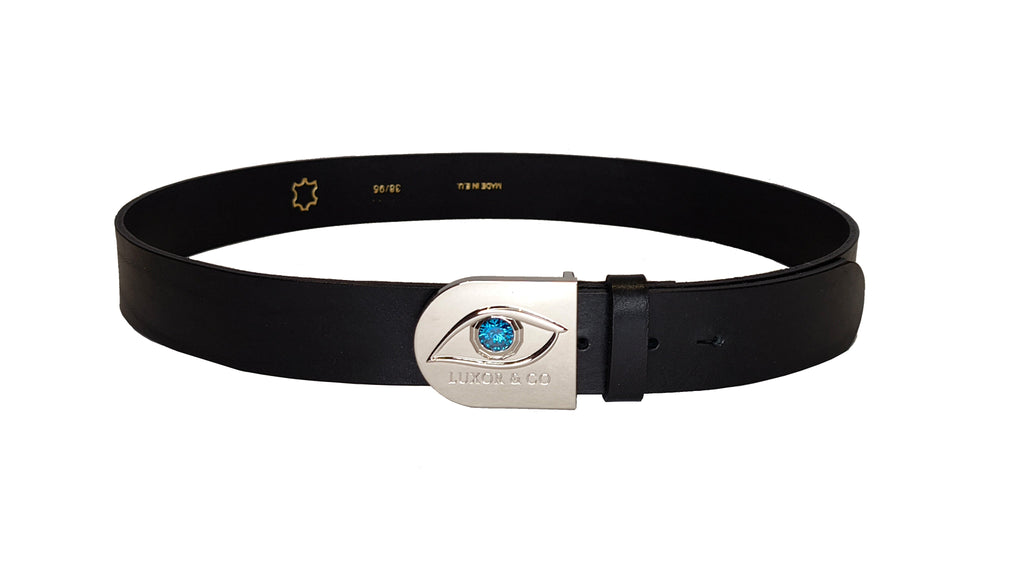 Cinturón de Piel Ojo de Ra - Cuero Negro, hebilla Plata – LUXOR&CO
