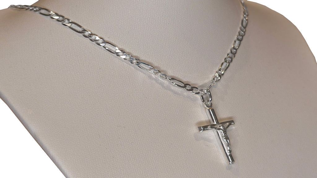 Conjunto de Cadena Fígaro y Cruz con Cristo en Plata de Ley 925
