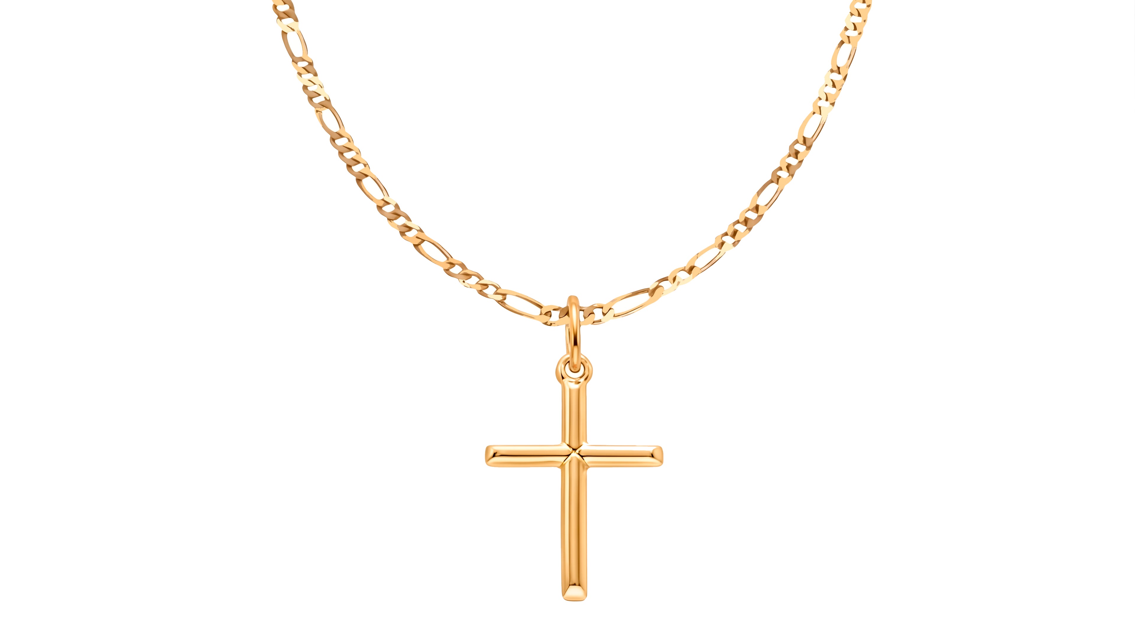 Conjunto Cruz de Palo Liso y Cadena 3x1 en Plata Chapada en Oro