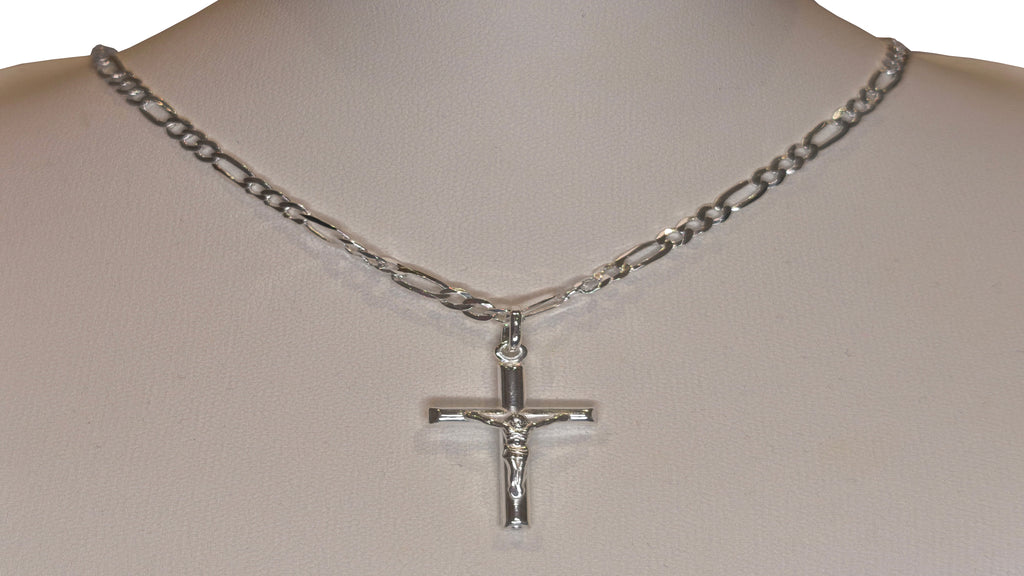 Conjunto de Cadena Fígaro y Cruz con Cristo en Plata de Ley 925