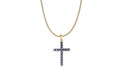 Collar Cruz de Oro 18 Kl con Piedras Azules y Cadena Barbada Hueca