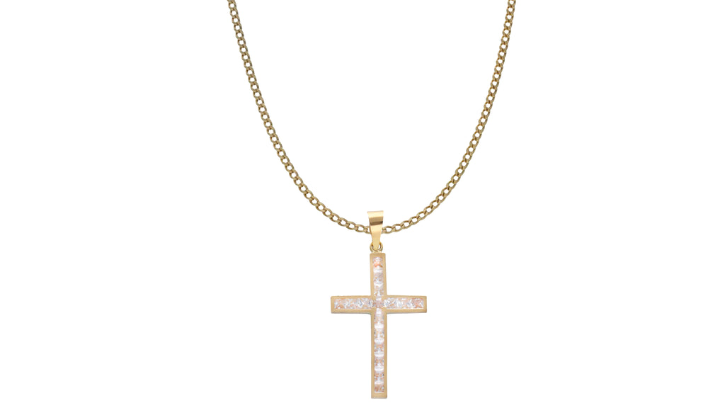 Cruz de Circonitas en Oro 18K con Cadena Barbada