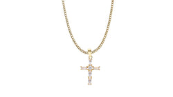 Cruz con Circonitas en Oro de 18 Kt y Cadena Barbada – LUXOR&CO, joyería de lujo