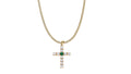 Colgante Cruz de Oro 18K con Piedra Verde y Circonitas – Cadena Barbada