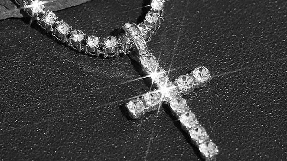 Collar unisex con colgante de cruz de strass estilo hip hop