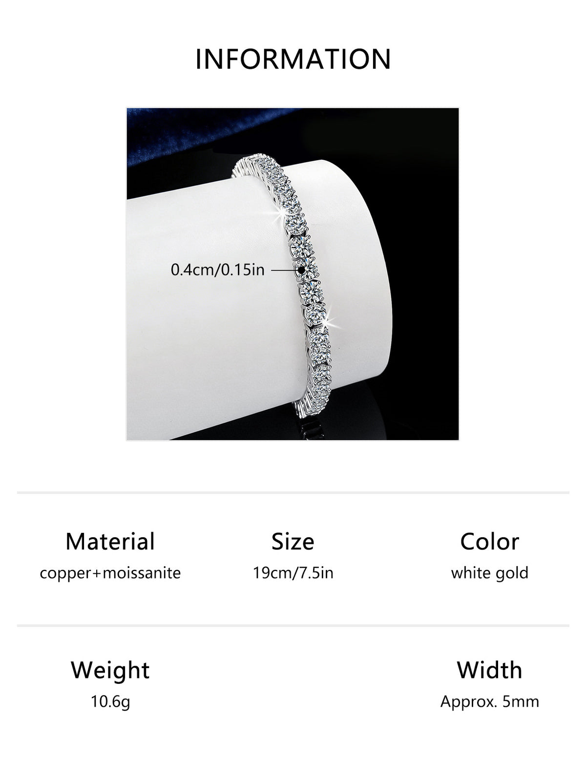 Pulsera Tenis de Moissanita con Base de Cobre y Baño de Oro