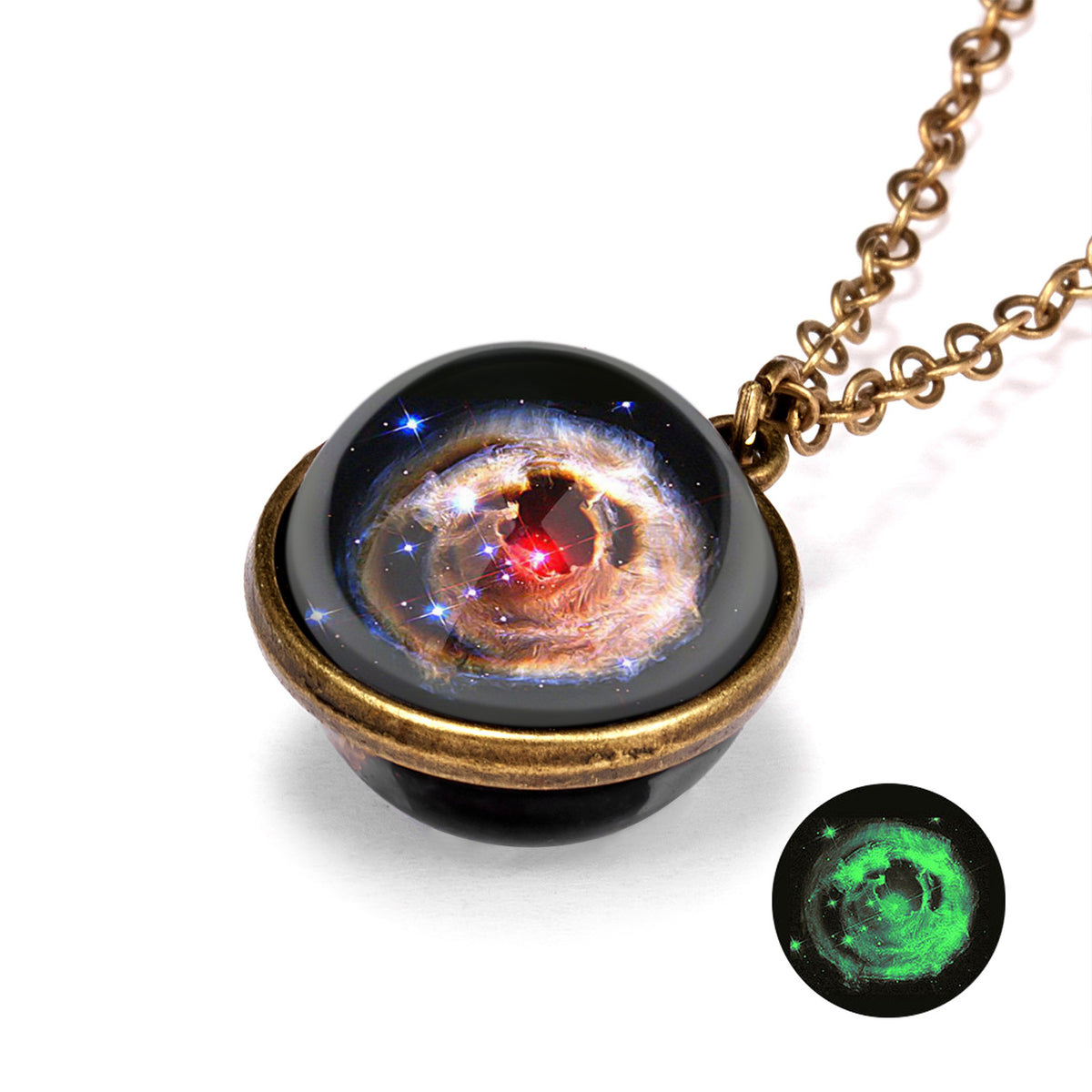 Double-Sided Geometric Pendant Galaxy Glow Necklace
