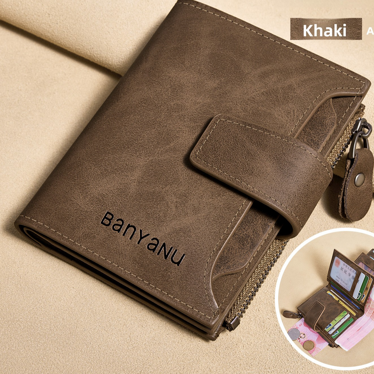 Cartera con Monedero de Piel Auténtica para Hombre con Protección RFID