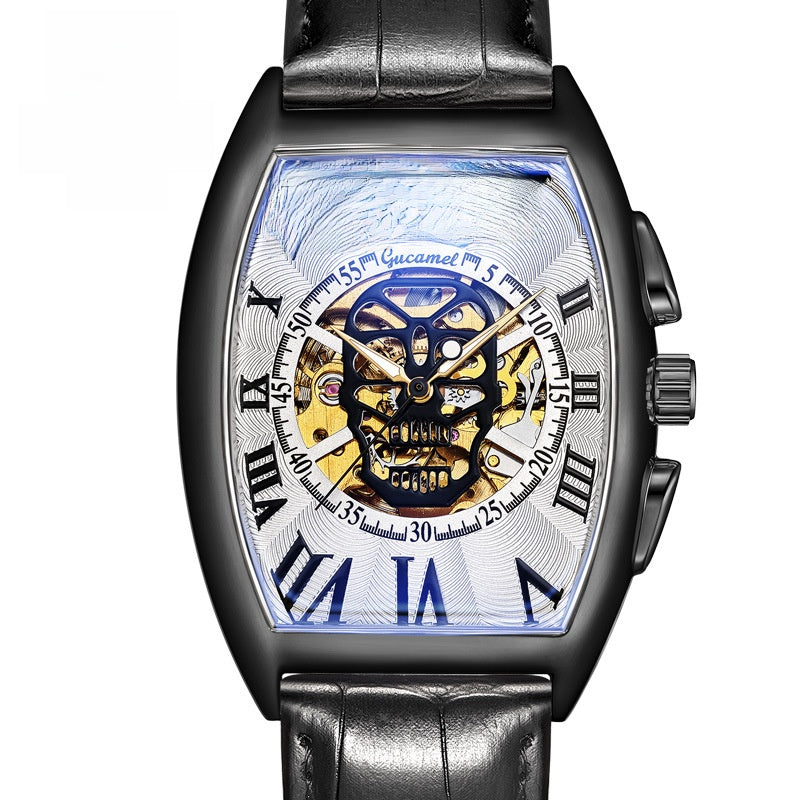 Reloj mecánico automático esqueleto con calavera