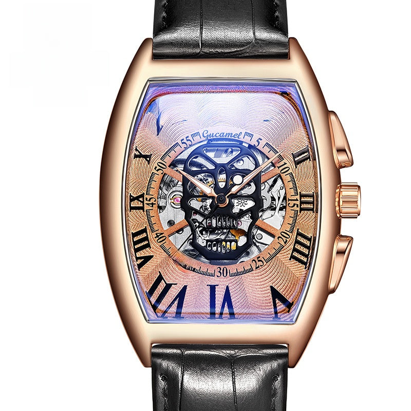 Reloj mecánico automático esqueleto con calavera
