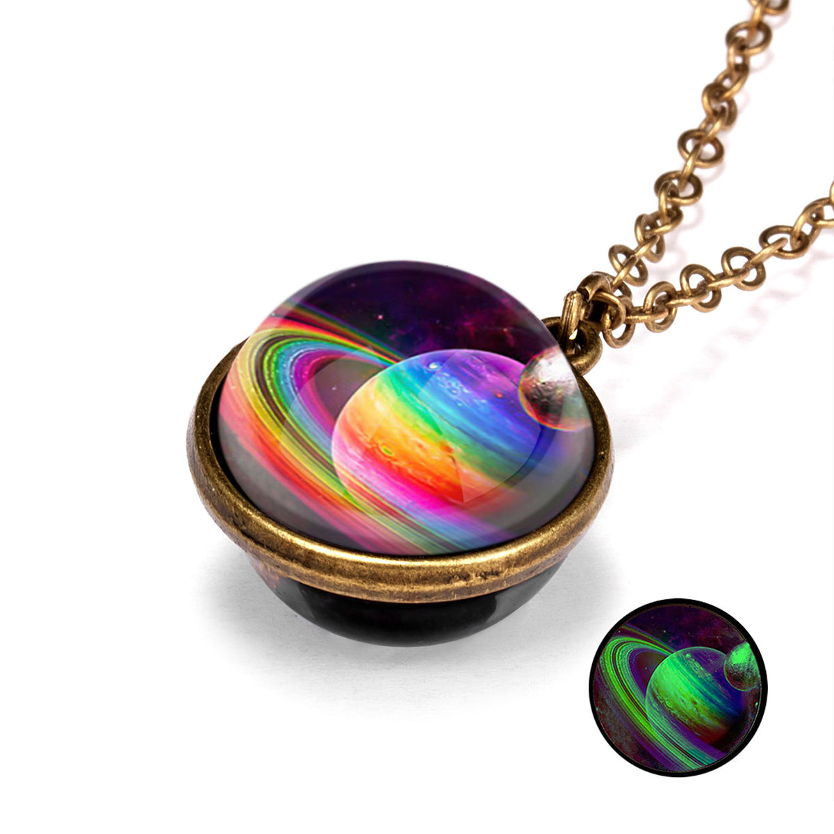 Double-Sided Geometric Pendant Galaxy Glow Necklace