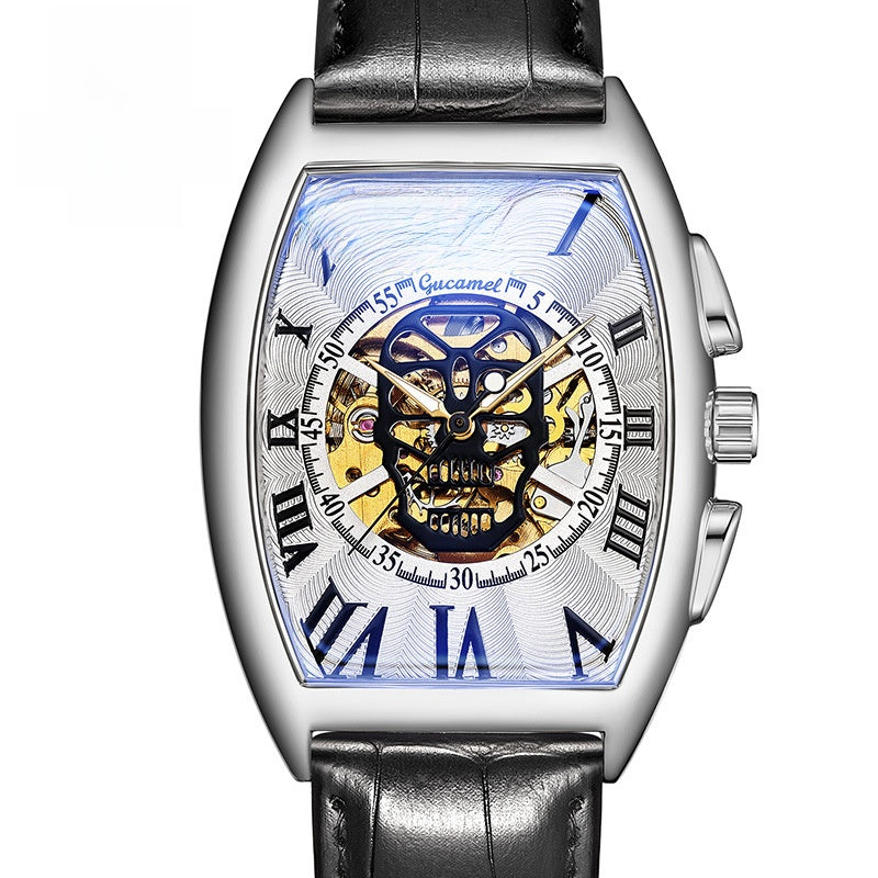 Reloj mecánico automático esqueleto con calavera