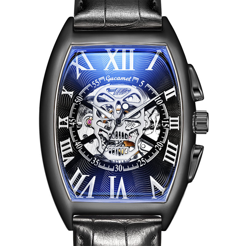 Reloj mecánico automático esqueleto con calavera