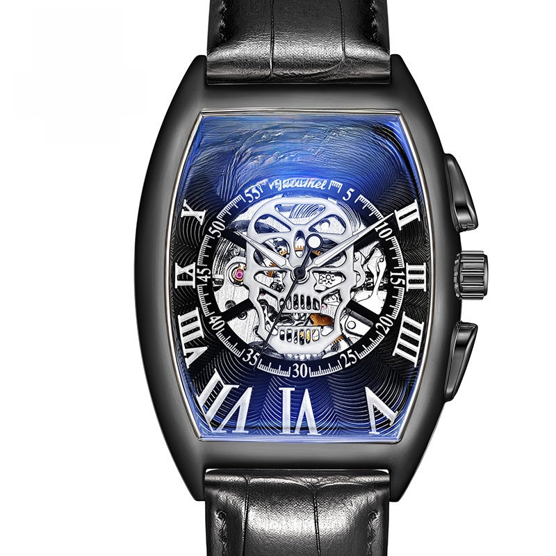 Reloj mecánico automático esqueleto con calavera