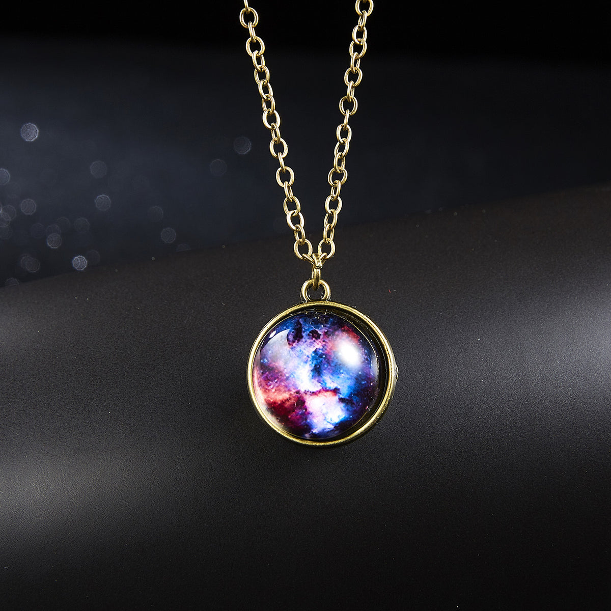 Double-Sided Geometric Pendant Galaxy Glow Necklace
