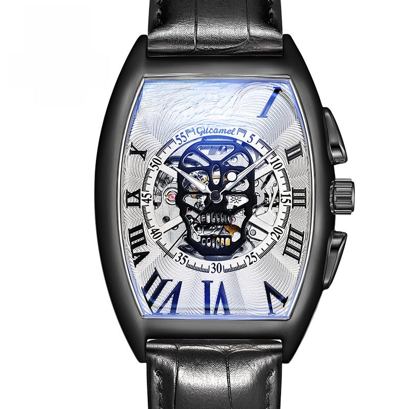 Reloj mecánico automático esqueleto con calavera