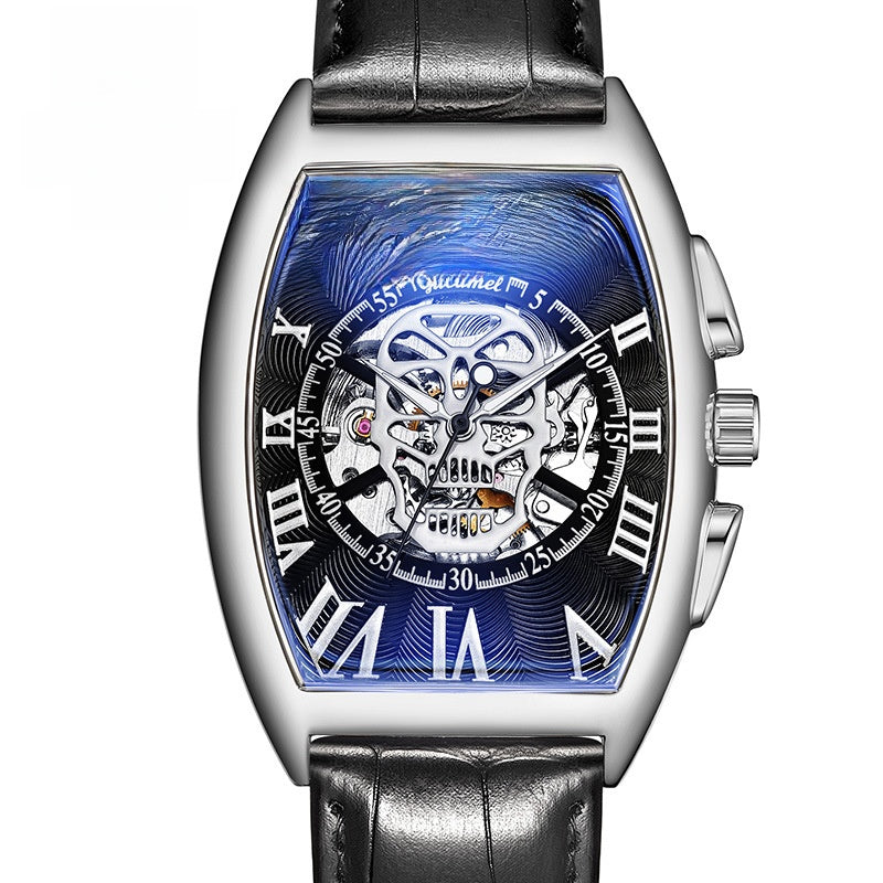 Reloj mecánico automático esqueleto con calavera