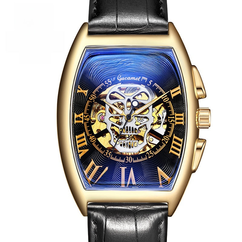 Reloj mecánico automático esqueleto con calavera