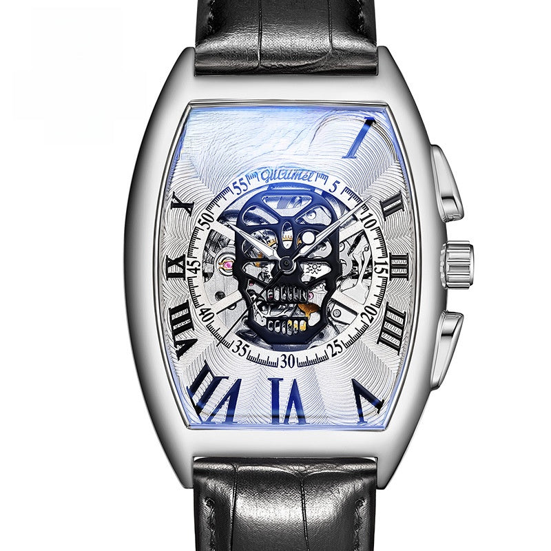 Reloj mecánico automático esqueleto con calavera