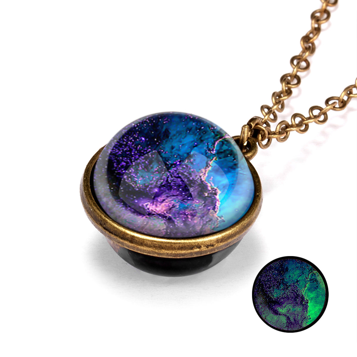 Double-Sided Geometric Pendant Galaxy Glow Necklace