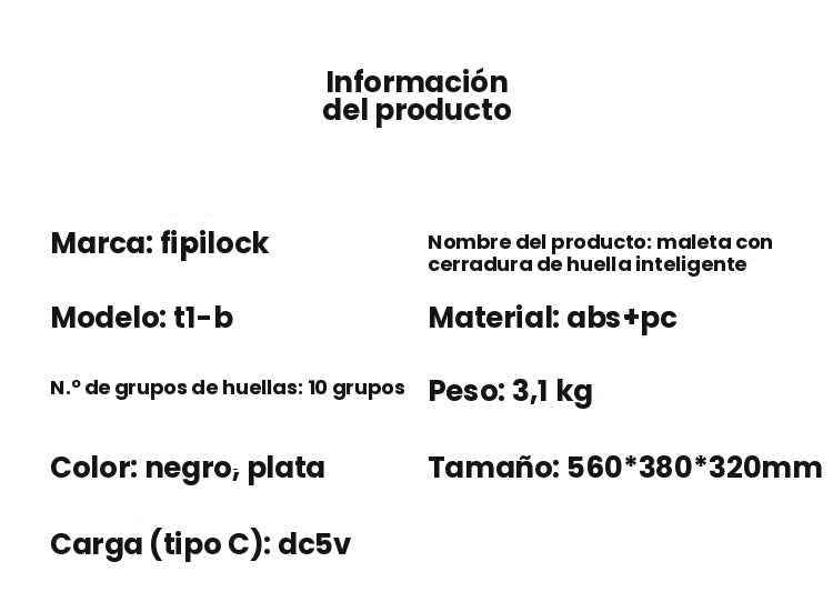 Maleta de Cabina con Cerradura de Huella Digital Inteligente