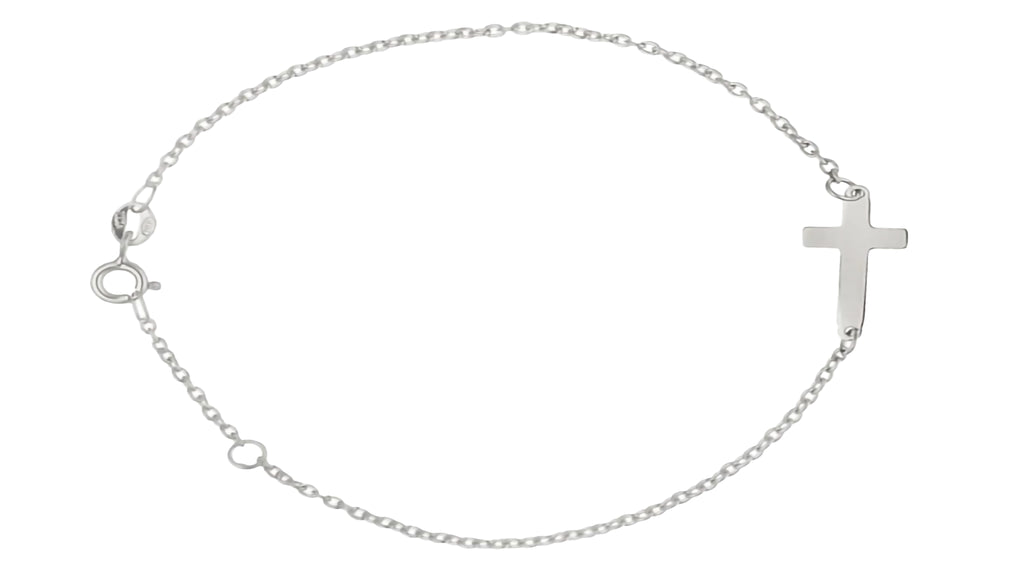 Pulsera de Cruz en Oro Blanco 18K - Elegancia Minimalista y Ajustable