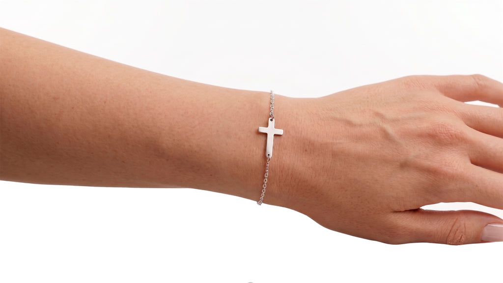 Pulsera de Cruz en Oro Blanco 18K - Elegancia Minimalista y Ajustable