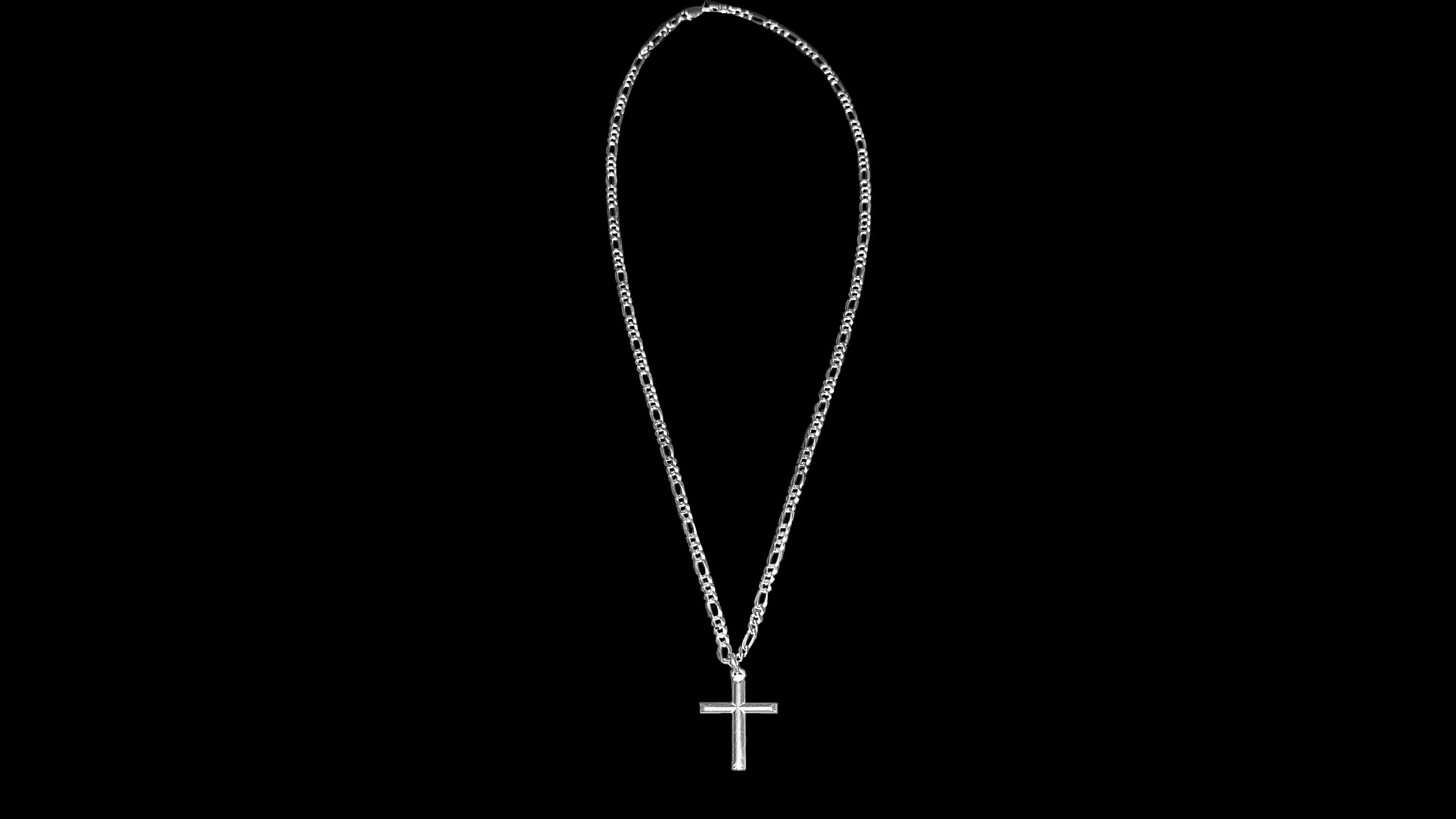 Collar de Cruz de Plata para Hombre - Cadena Figaro de Eslabones
