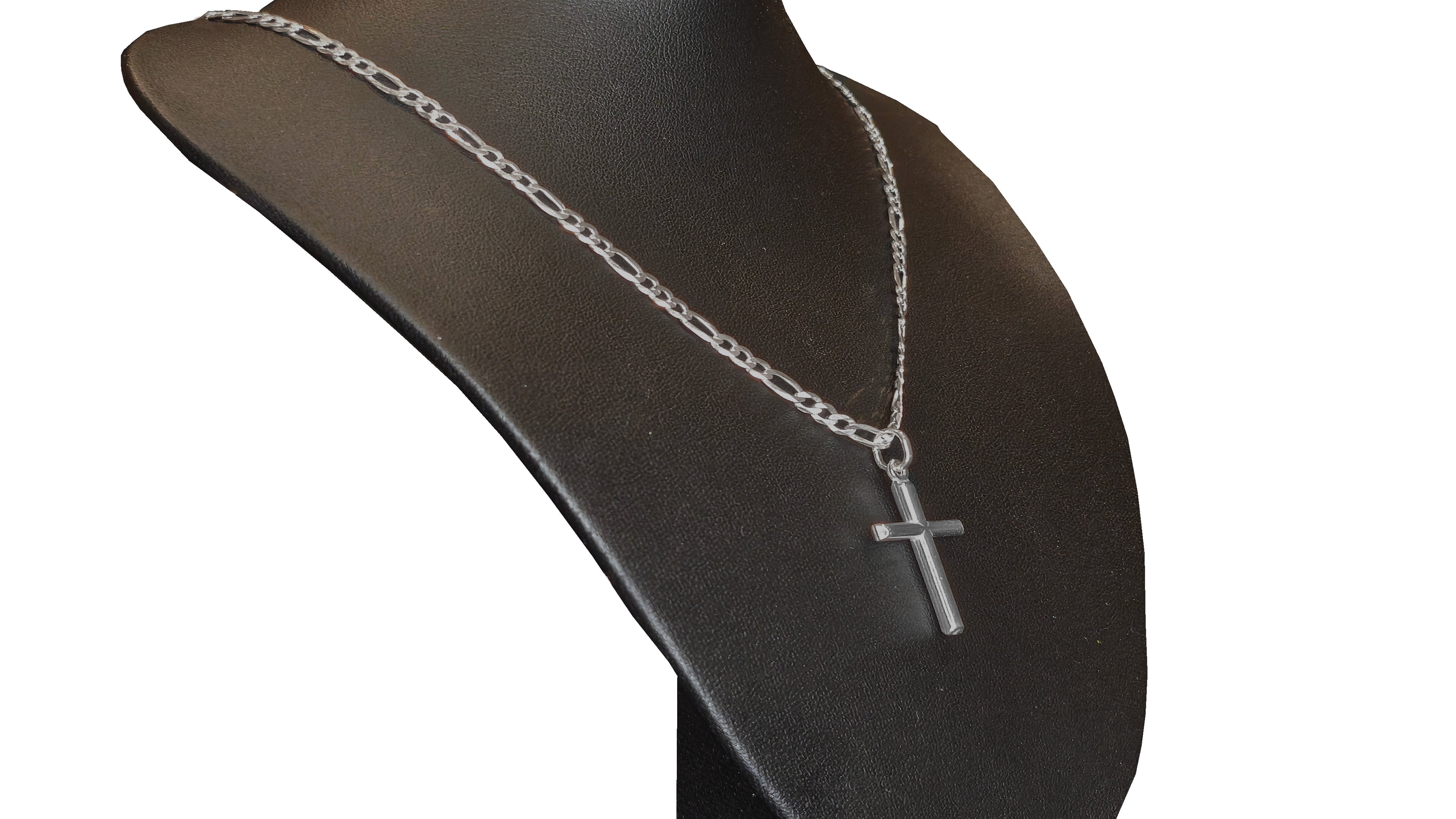 Collar de Cruz de Plata para Hombre - Cadena Figaro de Eslabones